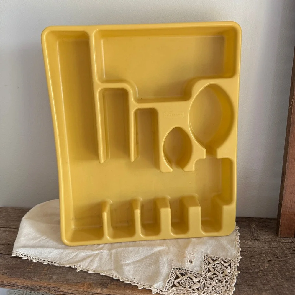 Vintage Rubbermaid Silverware Drawer Organizer Yellow Plastic Utensil Tray MCM